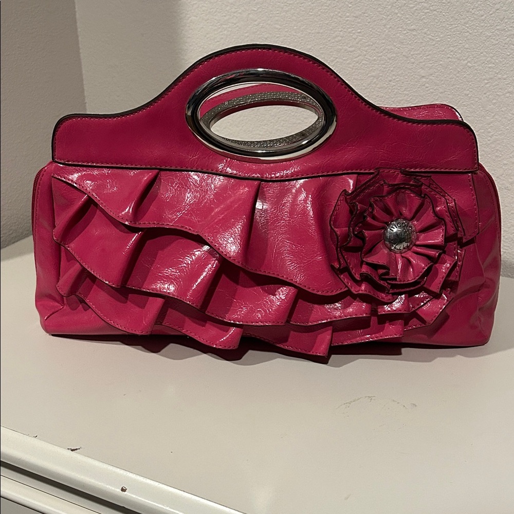 Nicole Miller Pink Ruffled Handbag